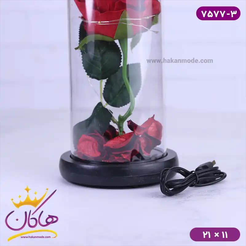 حباب شیشه ای چراغ دار گل قرمز همراه با کابل 7577/3 — تصویر ۳