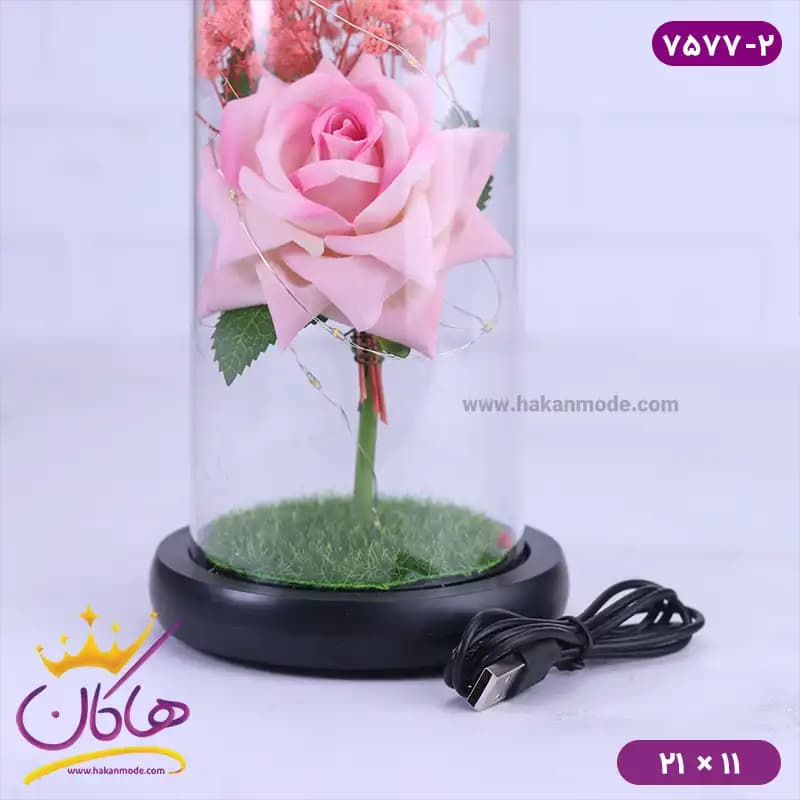 حباب شیشه ای چراغ دار رز و گل عروس همراه با کابل 7577/2 — تصویر ۳