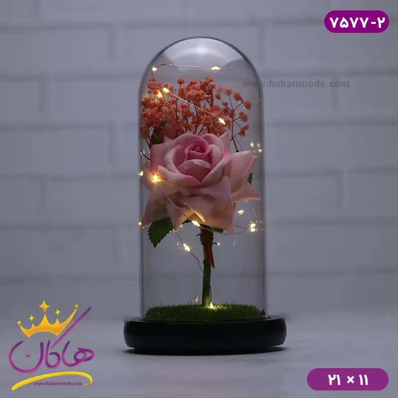 حباب شیشه ای چراغ دار رز و گل عروس همراه با کابل 7577/2 — تصویر ۲