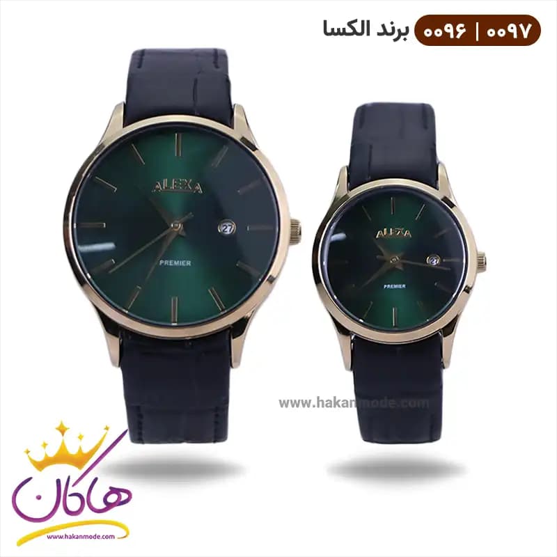 ساعت الکسا ست بند چرم صفحه سبز 0096-0097