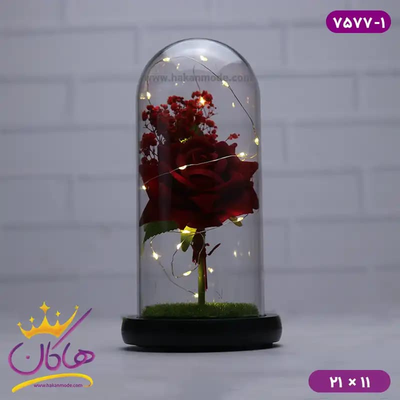 حباب شیشه ای چراغ دار گل قرمز همراه با کابل 7577/1 — تصویر ۲