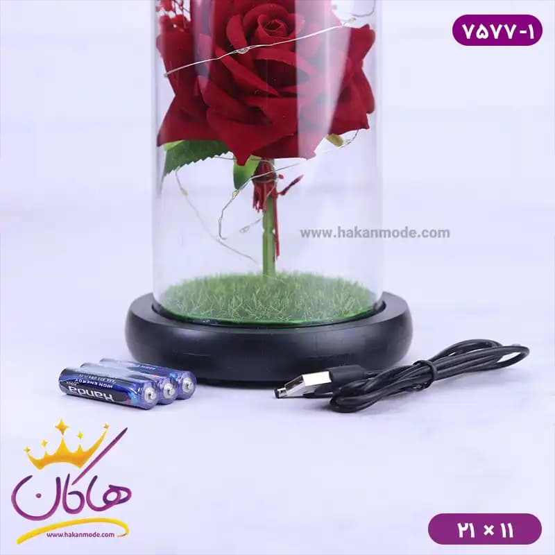 حباب شیشه ای چراغ دار گل قرمز همراه با کابل 7577/1 — تصویر ۳