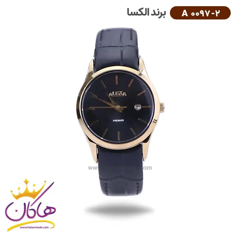 ساعت الکسا زنانه چرم مشکی قاب طلایی 0097/2