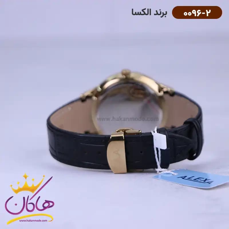 ساعت الکسا مردانه بند چرم مشکی قاب طلایی 0096/2 — تصویر ۳