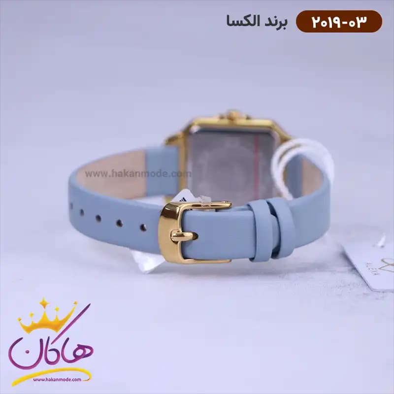 ساعت الکسا زنانه بند چرم آبی قاب مربع 2019/3 — تصویر ۲