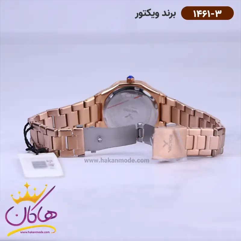 ساعت ویکتور زنانه فلزی قاب چند ضلعی رزگلد 1461/3 — تصویر ۲