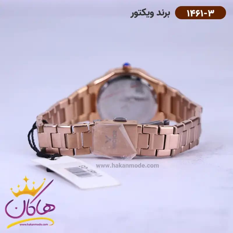 ساعت ویکتور زنانه فلزی قاب چند ضلعی رزگلد 1461/3 — تصویر ۳