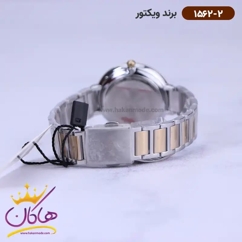 ساعت ویکتور زنانه فلزی نقره ای طلایی قاب نگین 1562/2 — تصویر ۲