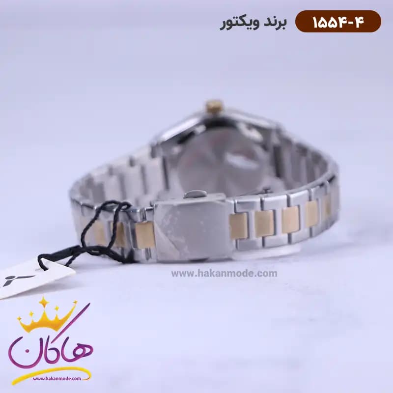 ساعت ویکتور زنانه فلزی نقره ای طلایی نگین دار 1554/4 — تصویر ۳
