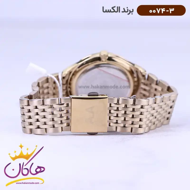 ساعت الکسا مردانه فلزی طلایی صفحه مشکی 0074/3 — تصویر ۳