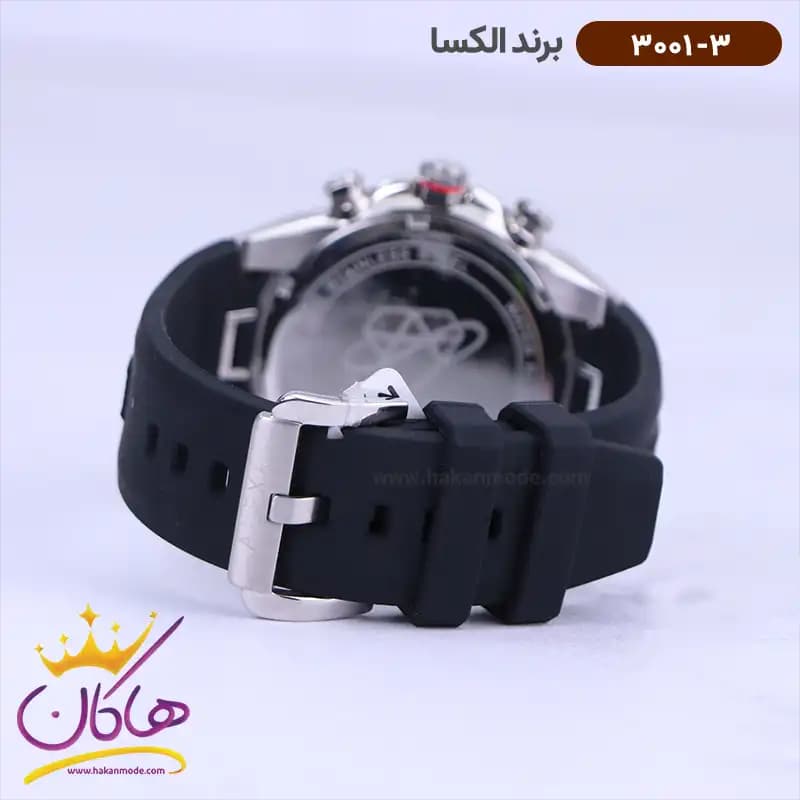 ساعت الکسا مردانه بند رابر مشکی کرنوگراف 3001/3 — تصویر ۲