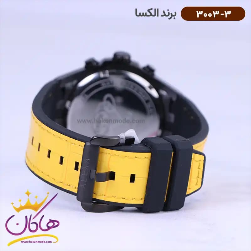 ساعت الکسا مردانه بند چرم زرد کرنوگراف 3003/3 — تصویر ۳