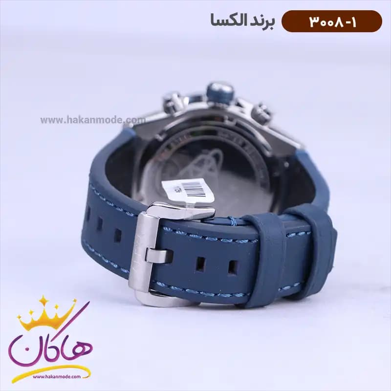 ساعت الکسا مردانه بند چرم سورمه ای کرنوگراف 3008/1 — تصویر ۲