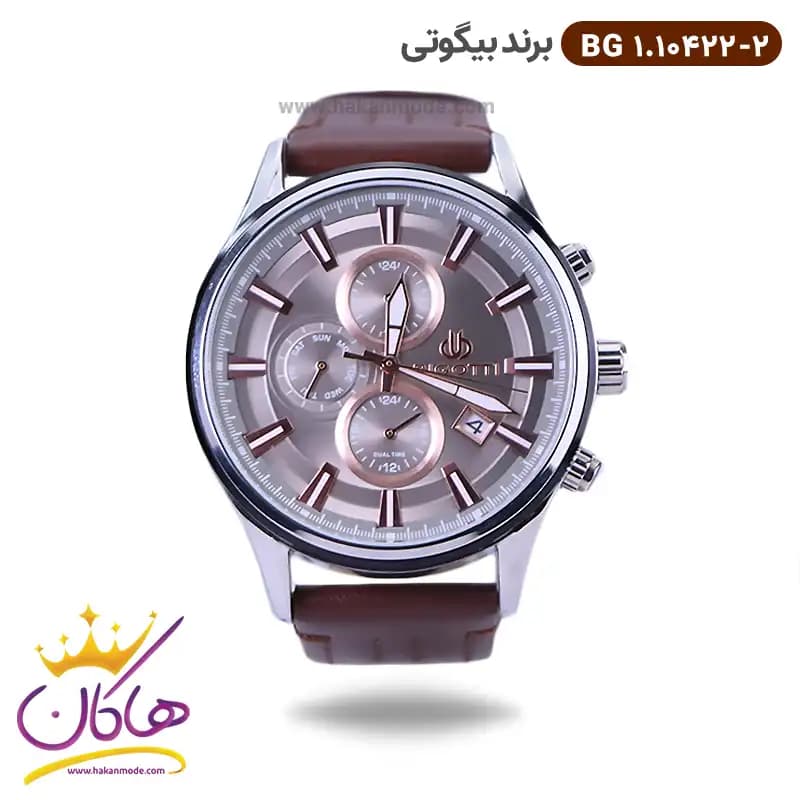 ساعت مچی بیگوتی مردانه بند چرمی قهوه ای BG 1.10422/2