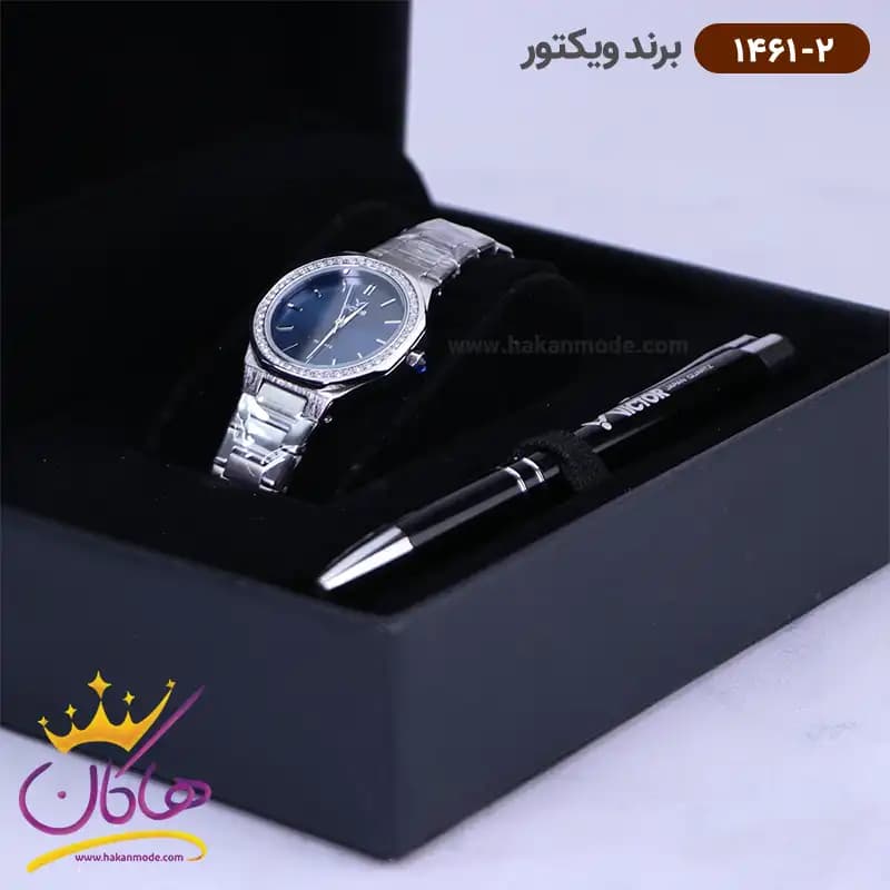 ساعت ویکتور زنانه فلزی نقره ای صفحه سورمه ای 1461/2 — تصویر ۲