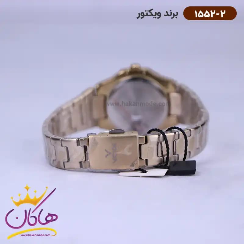 ساعت ویکتور زنانه فلزی طلایی قاب مربع نگینی 1552/2 — تصویر ۳