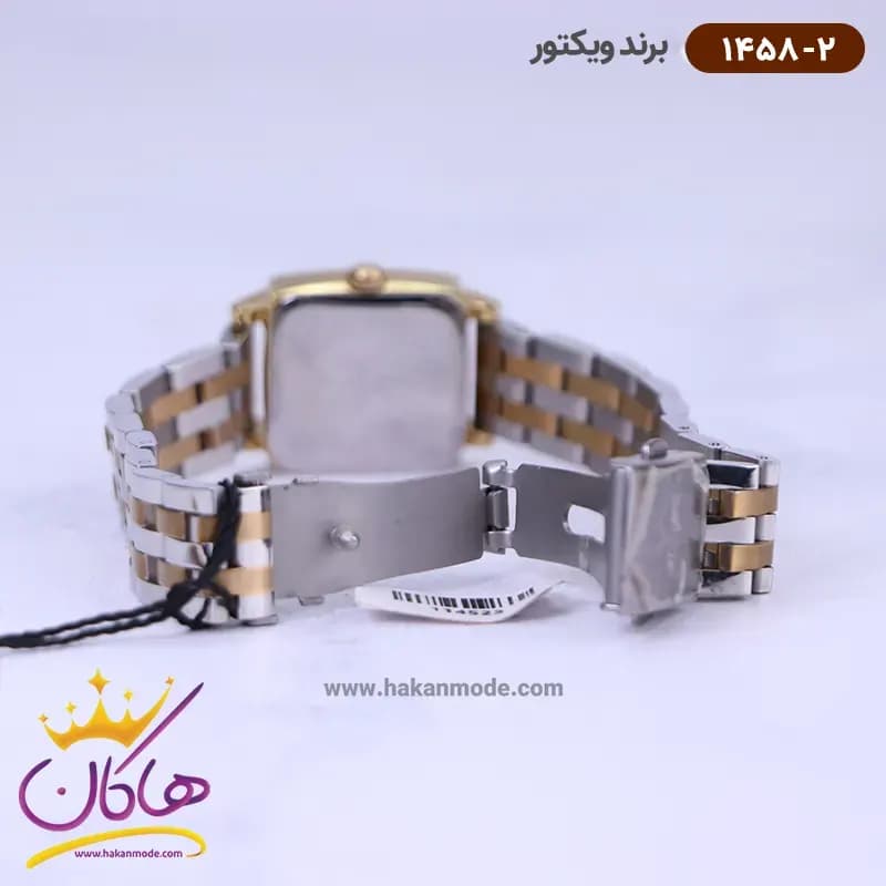 ساعت ویکتور زنانه فلزی نقره ای طلایی صفحه مربع 1458/2 — تصویر ۲