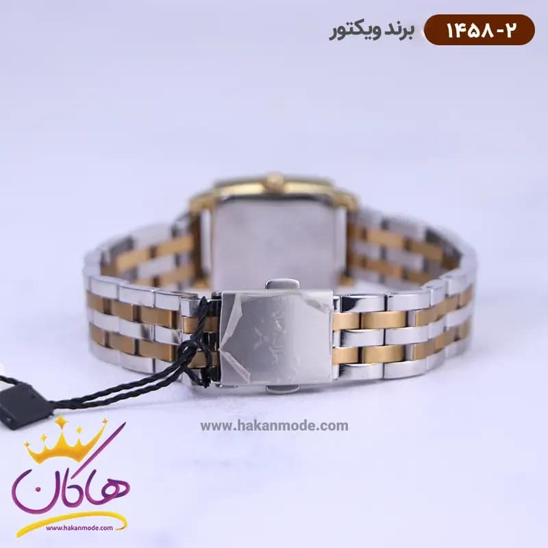 ساعت ویکتور زنانه فلزی نقره ای طلایی صفحه مربع 1458/2 — تصویر ۳