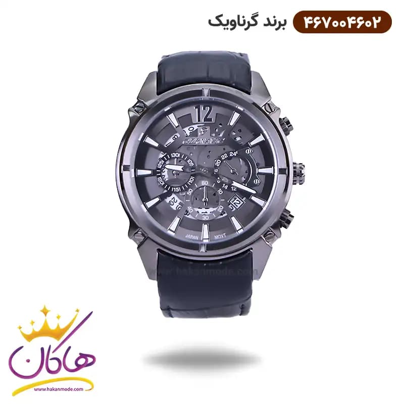 ساعت گرناویک مردانه بند چرم قاب دودی کرنوگراف 467004602