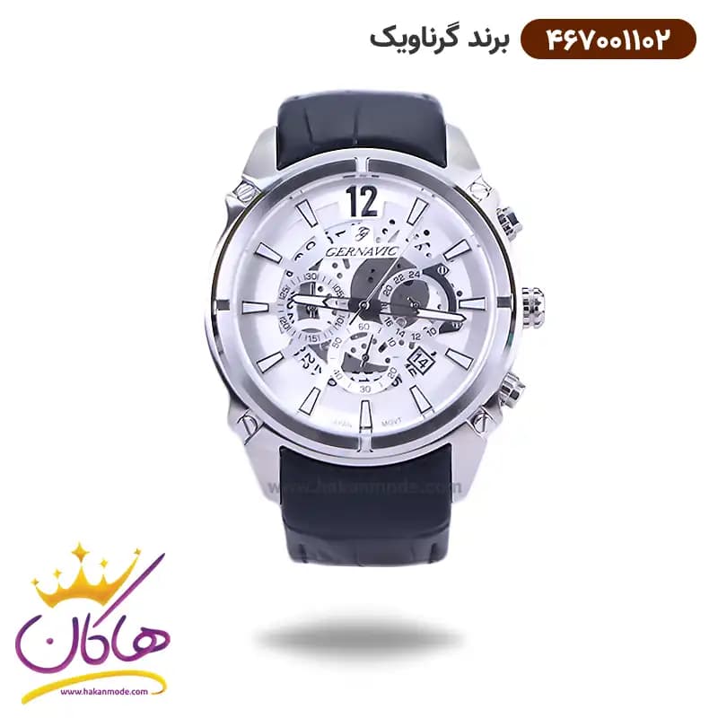 ساعت گرناویک مردانه بند چرم صفحه سفید کرنوگراف 467001102