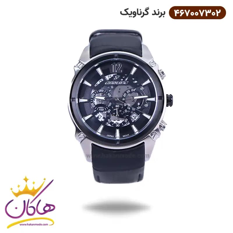 ساعت گرناویک مردانه بند چرم مشکی کرنوگراف 467007302