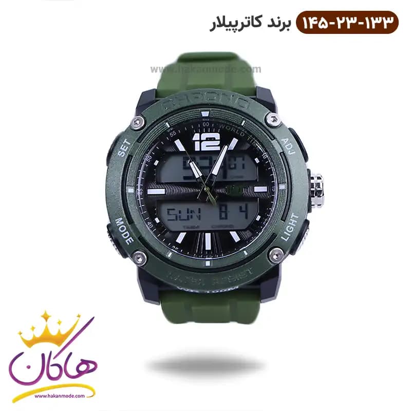 ساعت کاترپیلار مردانه بند رابر سبز دو زمانه MF.145.23.133