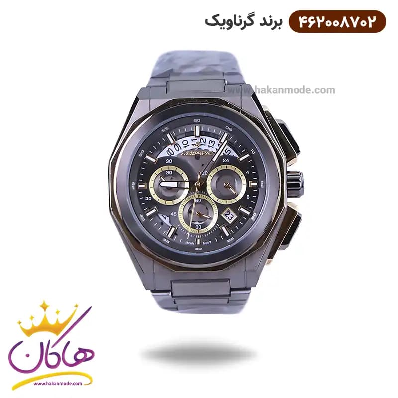 ساعت گرناویک مردانه فلزی دودی طلایی کرنوگراف 462008702