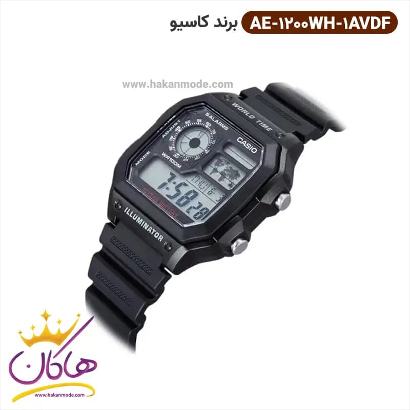 ساعت کاسیو مردانه رابر مشکی دیجیتالی AE-1200WH-1AVDF — تصویر ۲