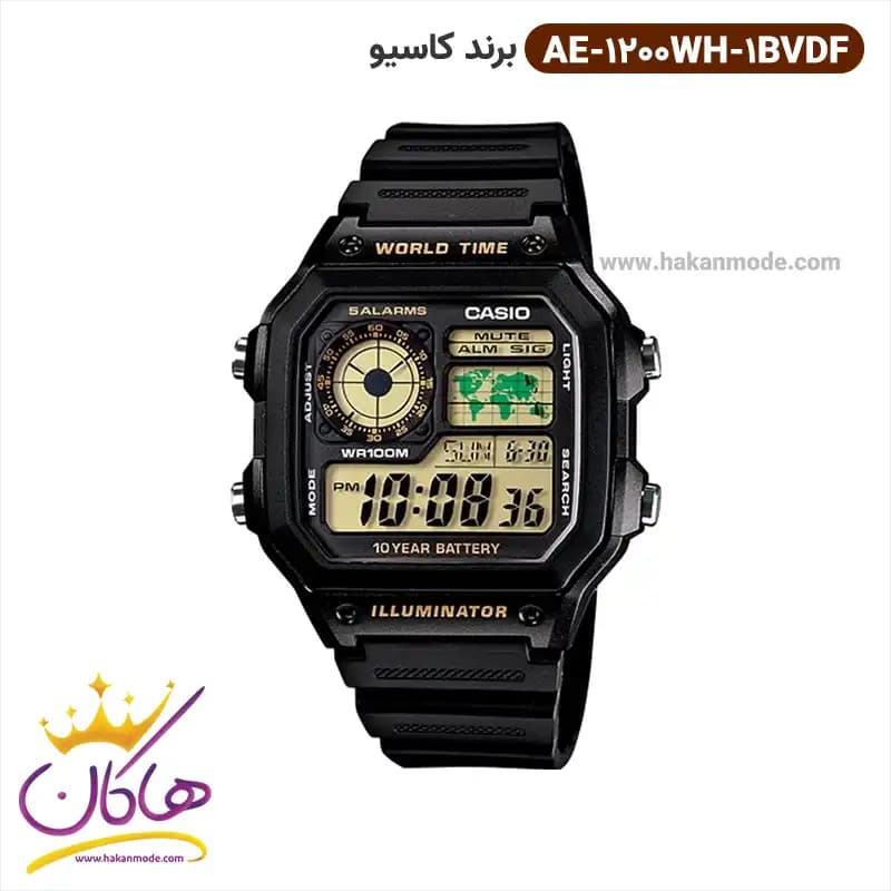 ساعت کاسیو مردانه رابر مشکی دیجیتالی AE-1200WH-1BVDF