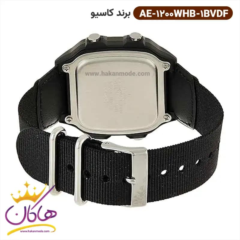 ساعت کاسیو مردانه بند برزنت مشکی دیجیتالی AE-1200WHB-1BVDF — تصویر ۴