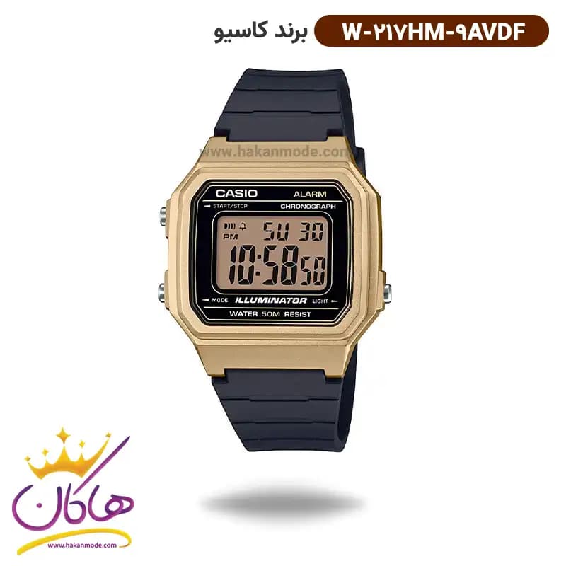 ساعت کاسیو مردانه رابر قاب طلایی دیجیتال W-217HM-9AVDF