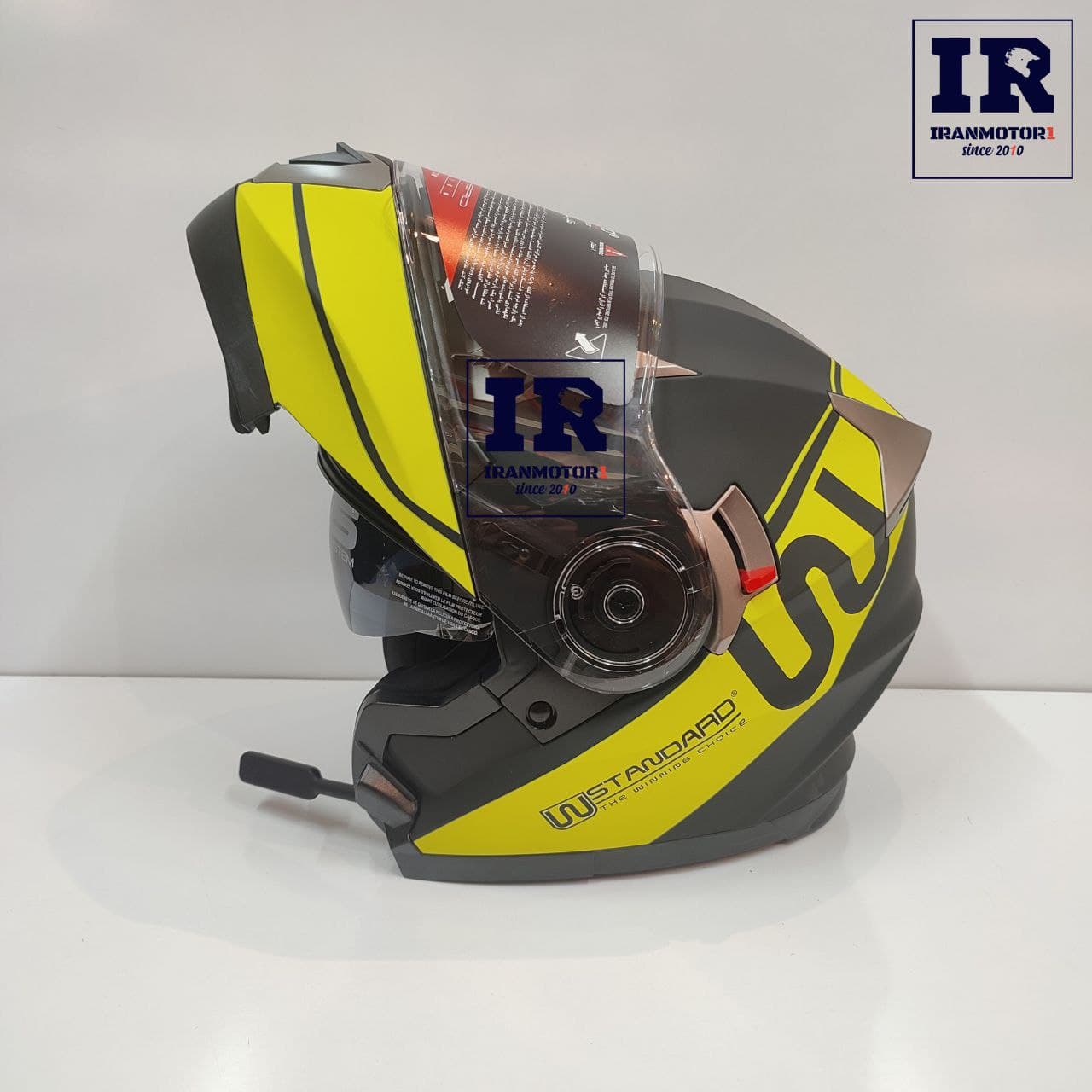 کلاه کاسکت بلوتوث دار فک متحرک دبلیو استاندارد wstandard – مشکی زرد مات + BT11