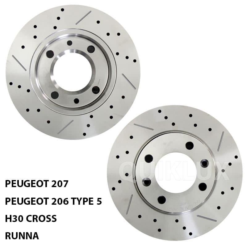 دیسک ترمز PFC سوراخ دار شیار دار چرخ عقب پژو 206 تیپ 5، H30 CROSS، پژو 207، رانا – مدل توربو