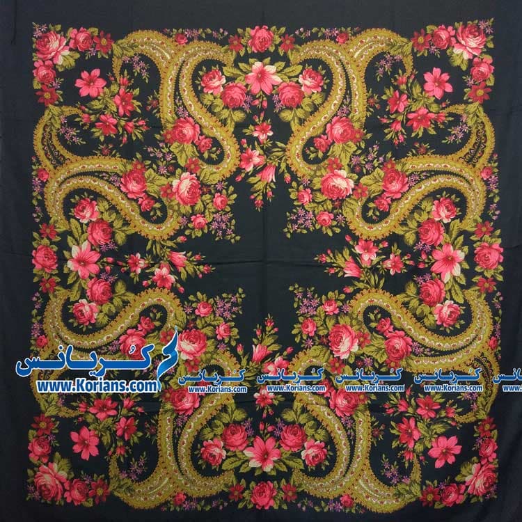 روسری نخی طرح دوتار مشکی rk6988 — تصویر ۲