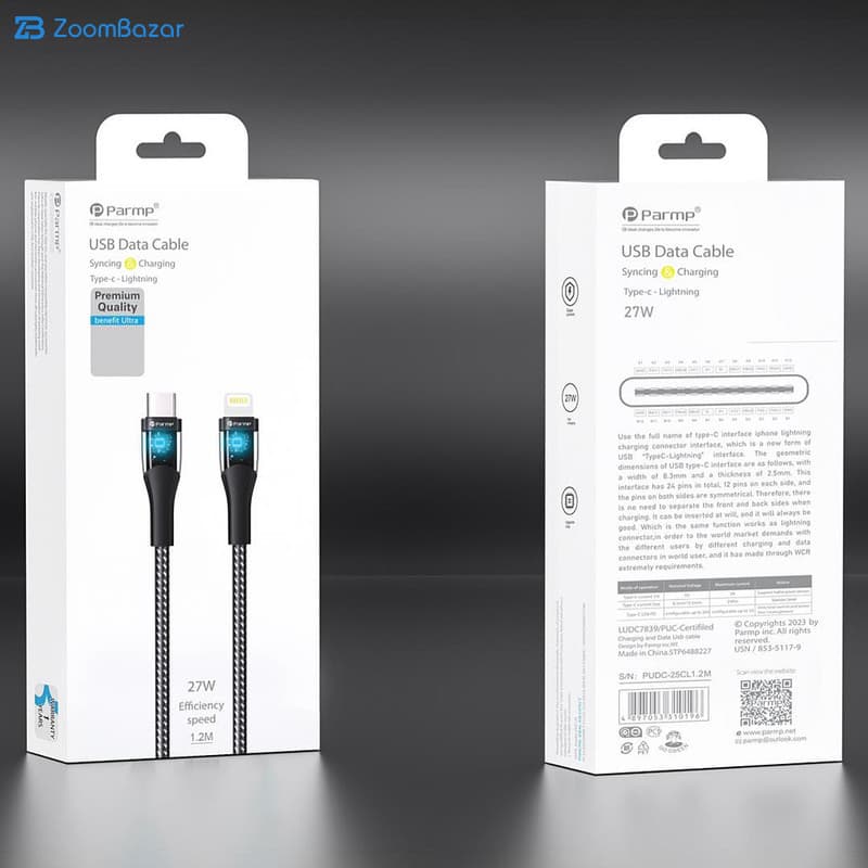 کابل USB-C به لایتنینگ پارمپ مدل PUDC-25CL1.2M 27W طول 1.2 متر — تصویر ۴