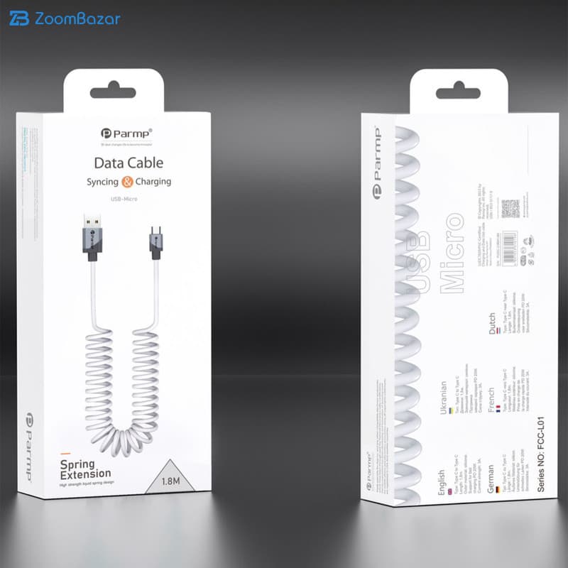 کابل تبدیل USB به MicroUSB پارمپ مدل SPRING 27AM1.8M طول 1.8 متر — تصویر ۴