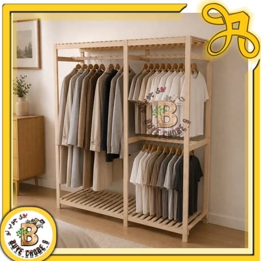 رگال لباس چوبی سه آویزه مدل 0201بوی چوب نو مبلمان اورلین مدل 972802