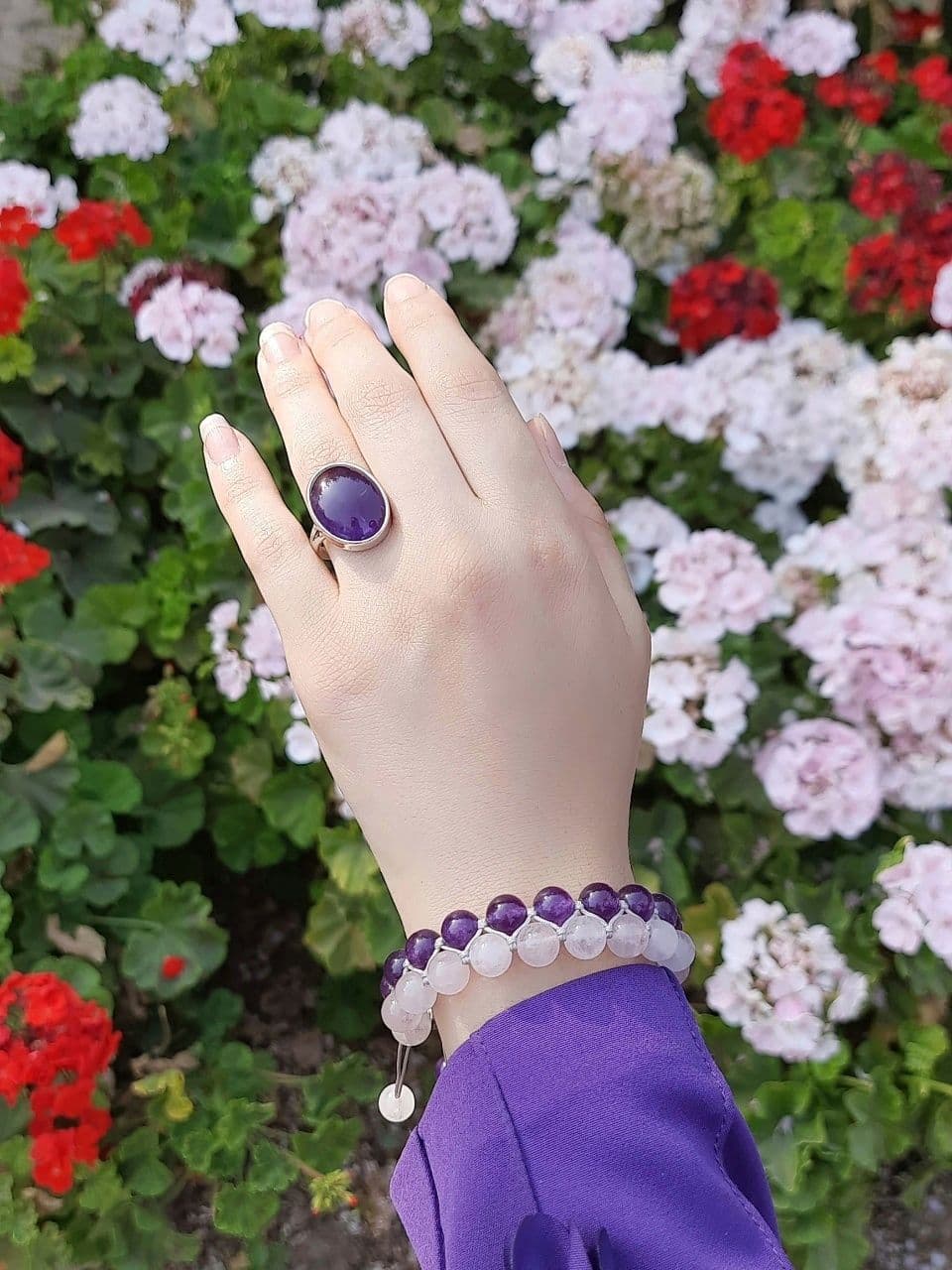 انگشتر نقره دستساز زنانه به همراه سنگ آمیتیست اصل (A.1045) — تصویر ۲