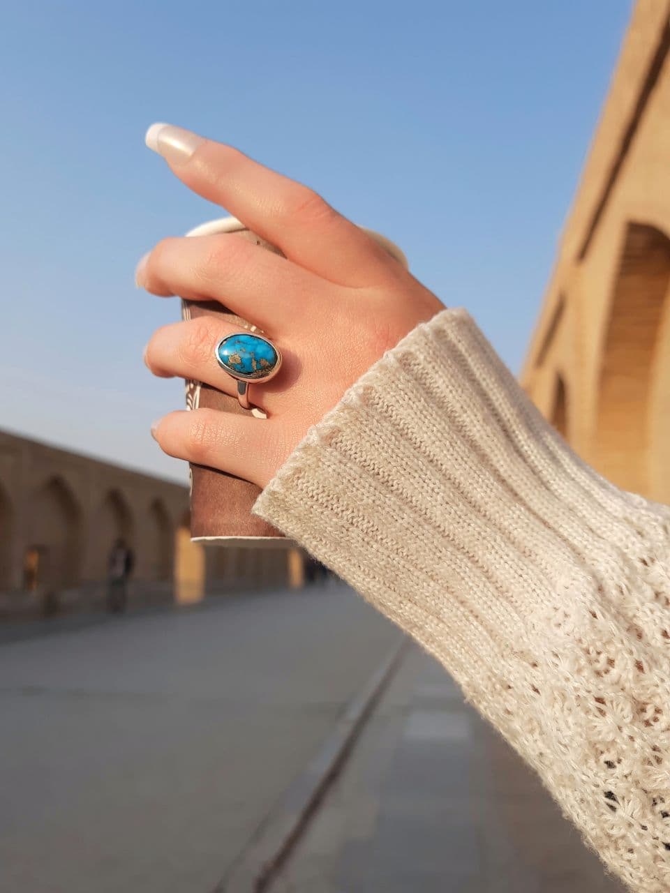 انگشتر نقره زنونه با نگین فیروزه اصل (َA.1037) — تصویر ۳