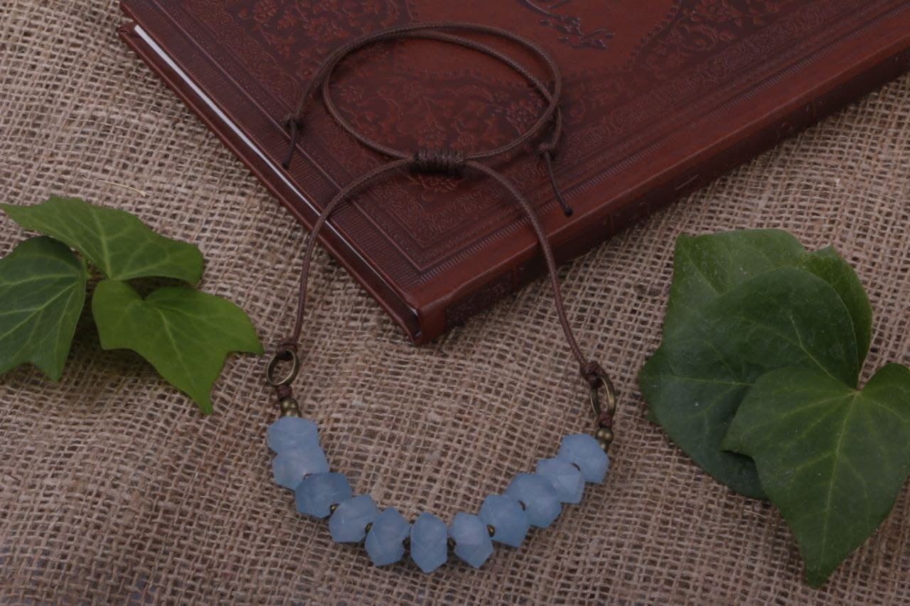 گردنبند جید آبی تراش به همراه چرم مصنوعی (G.126) — تصویر ۵