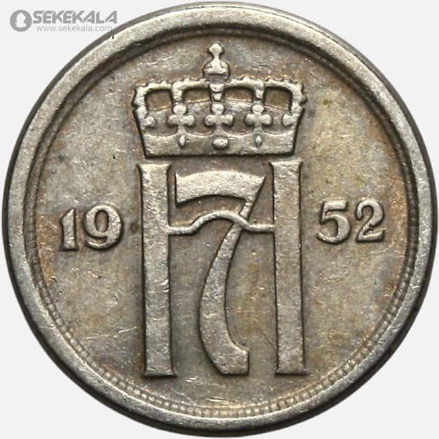 سکه 25 اوره کمیاب نروژ 1952 (هاکان هفتم) — تصویر ۲