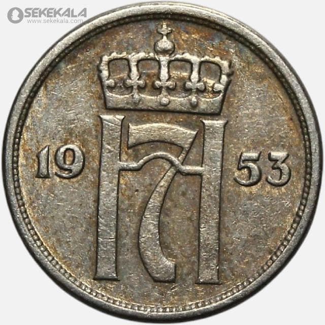 سکه 10 اوره کمیاب نروژ 1953 (هاکان هفتم) — تصویر ۲