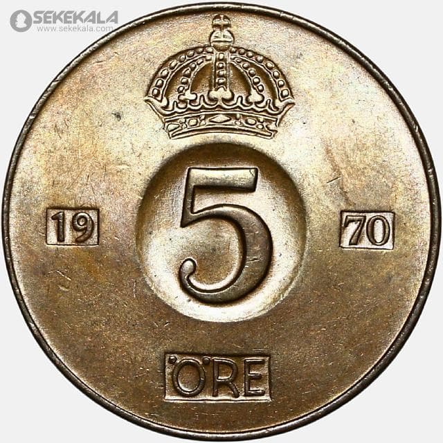 سکه 5 اوره کمیاب سوئد 1970 (UNC)