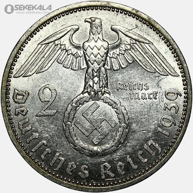 سکه 2 رایش مارک نقره کمیاب آلمان نازی 1939 A (کیفیت AU)