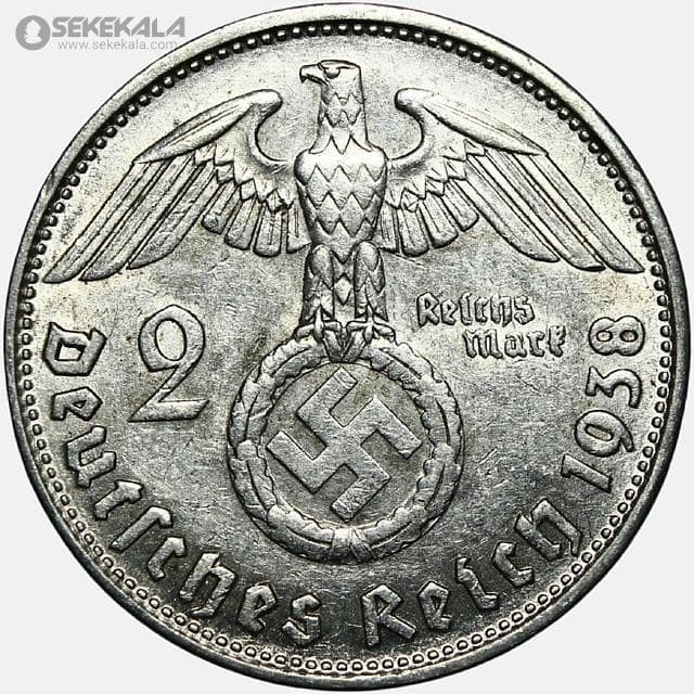 سکه 2 رایش مارک نقره کمیاب آلمان نازی 1938 B (کیفیت AU)