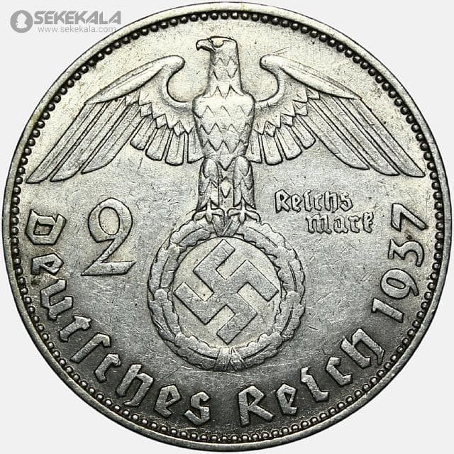 سکه 2 رایش مارک نقره کمیاب آلمان نازی 1937 J (کیفیت AU)
