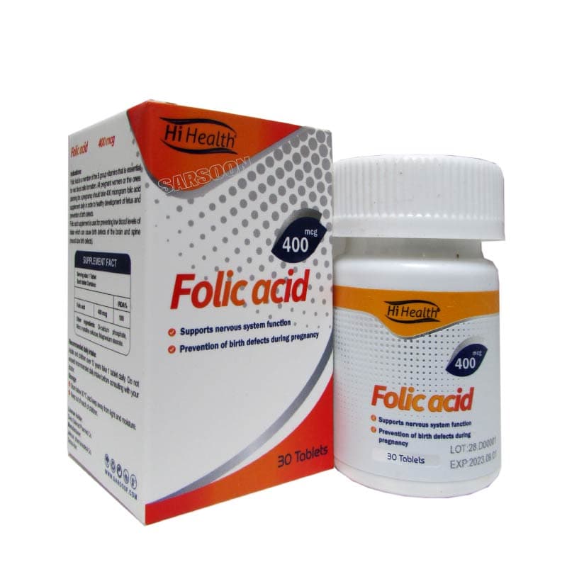 قرص فولیک اسید 400 میکروگرم های هلث 30 عدد HI Health Folic Acis 400 mcg 30 Tabs — تصویر ۳