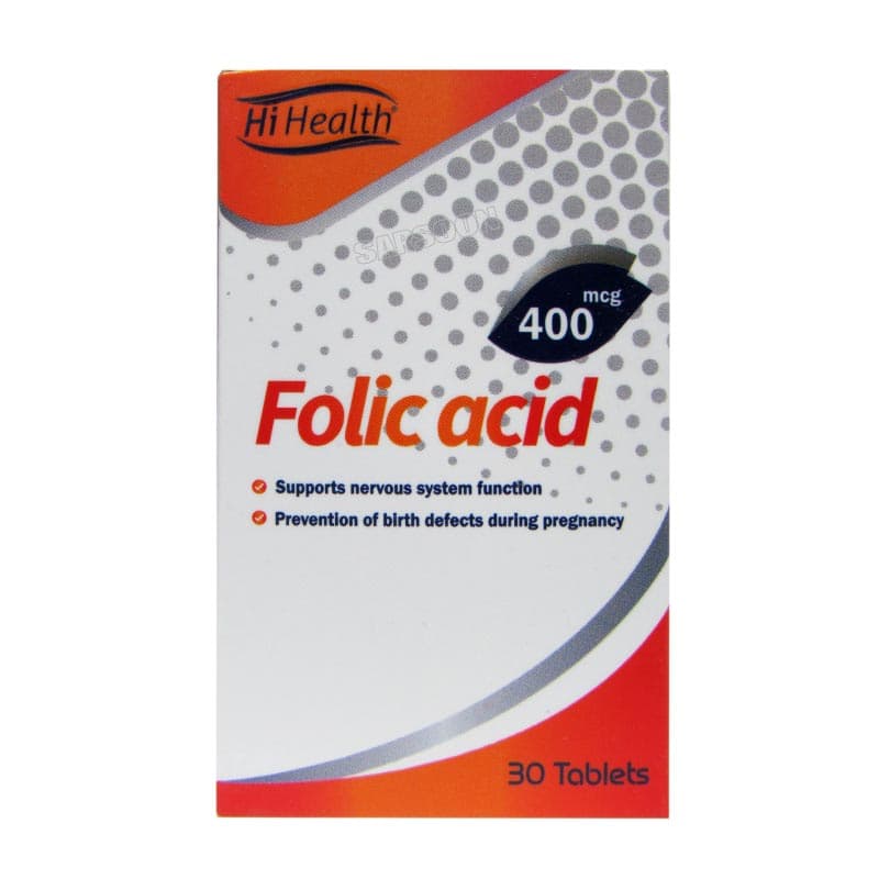قرص فولیک اسید 400 میکروگرم های هلث 30 عدد HI Health Folic Acis 400 mcg 30 Tabs