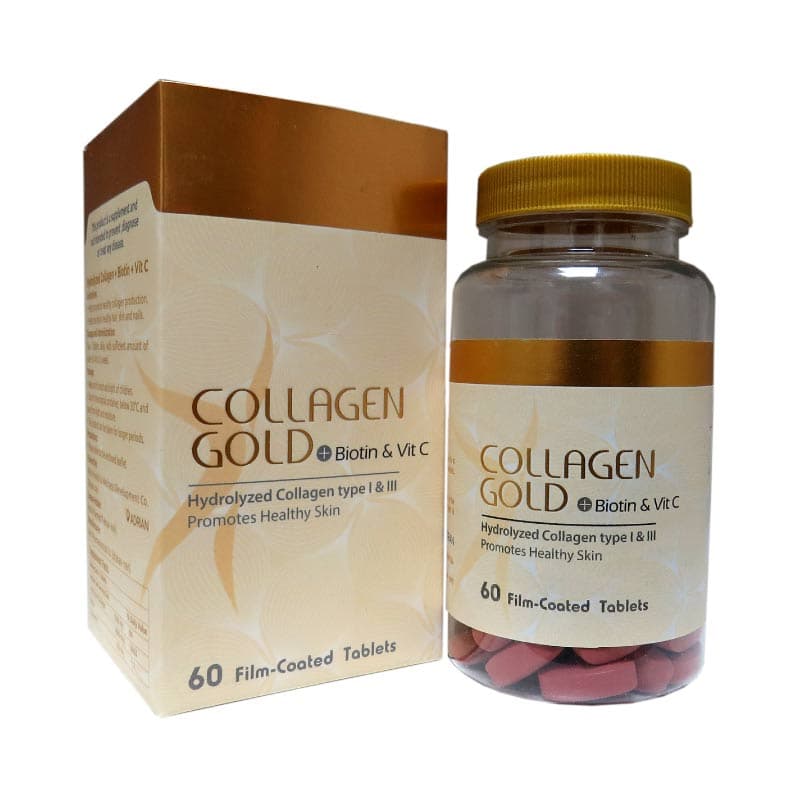 قرص کلاژن گلد بیوتین و ویتامین C آدریان 60 عدد Adrian Collagen Gold with Biotin and vitamin C 60 Tablets — تصویر ۲