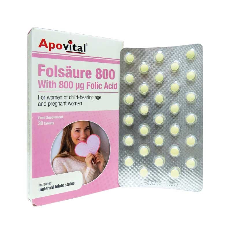 قرص اسید فولیک ۸۰۰ آپوویتال 30 عدد Apovital Folsaure 800 30 Tabs — تصویر ۲